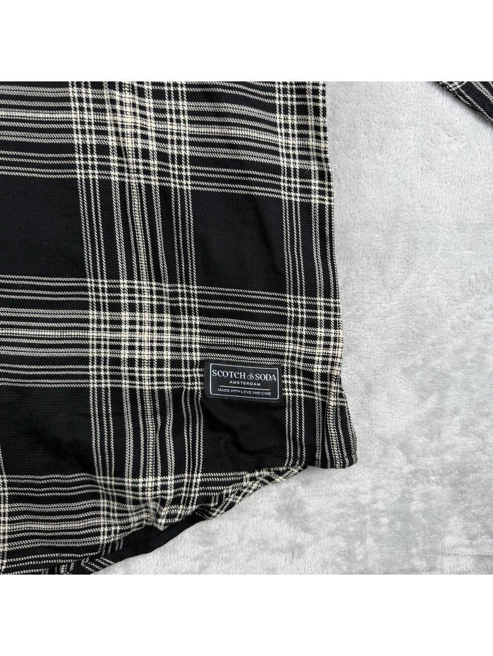 Scotch & Soda Plaid Button Up Shirt Black Beige Men XL Amsterdam Soft Preppy RLX - Picture 10 of 11